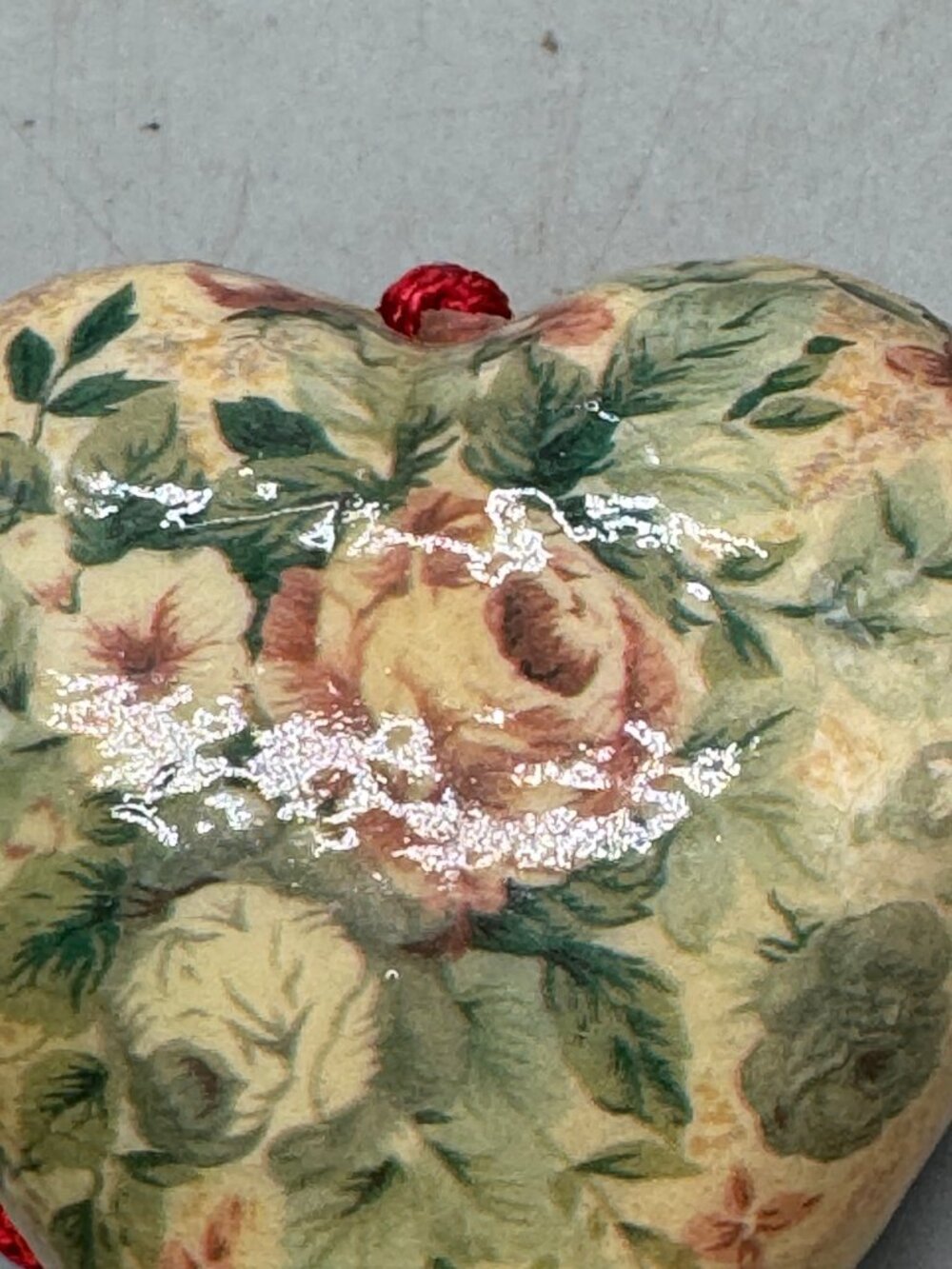 Heart-Shaped Floral Hanging Ornament Red String 3" Used READ - Picture 2 of 4